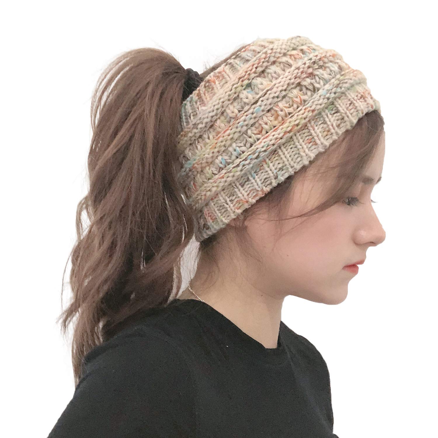 Damska czapka zimowa czapka czapka robiona na drutach opaska z dzianiny ciepła zimowa teksturowana dzianinowa czapka z kucykiem czapka typu beanie roztrzepany kok Household faucets