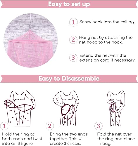 Miniatura 9 de Bollepo Toldo de cama arcoíris y rosa para niñas con unicornios + estrellas brillantes, decoración de habitación de red para cuna de princesa,