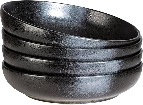 S&Q'S CERAMICS Juego de 4 cuencos grandes para pasta, 65 onzas, platos de cerámica poco profundos de 10 pulgadas de ancho, cuencos grandes para