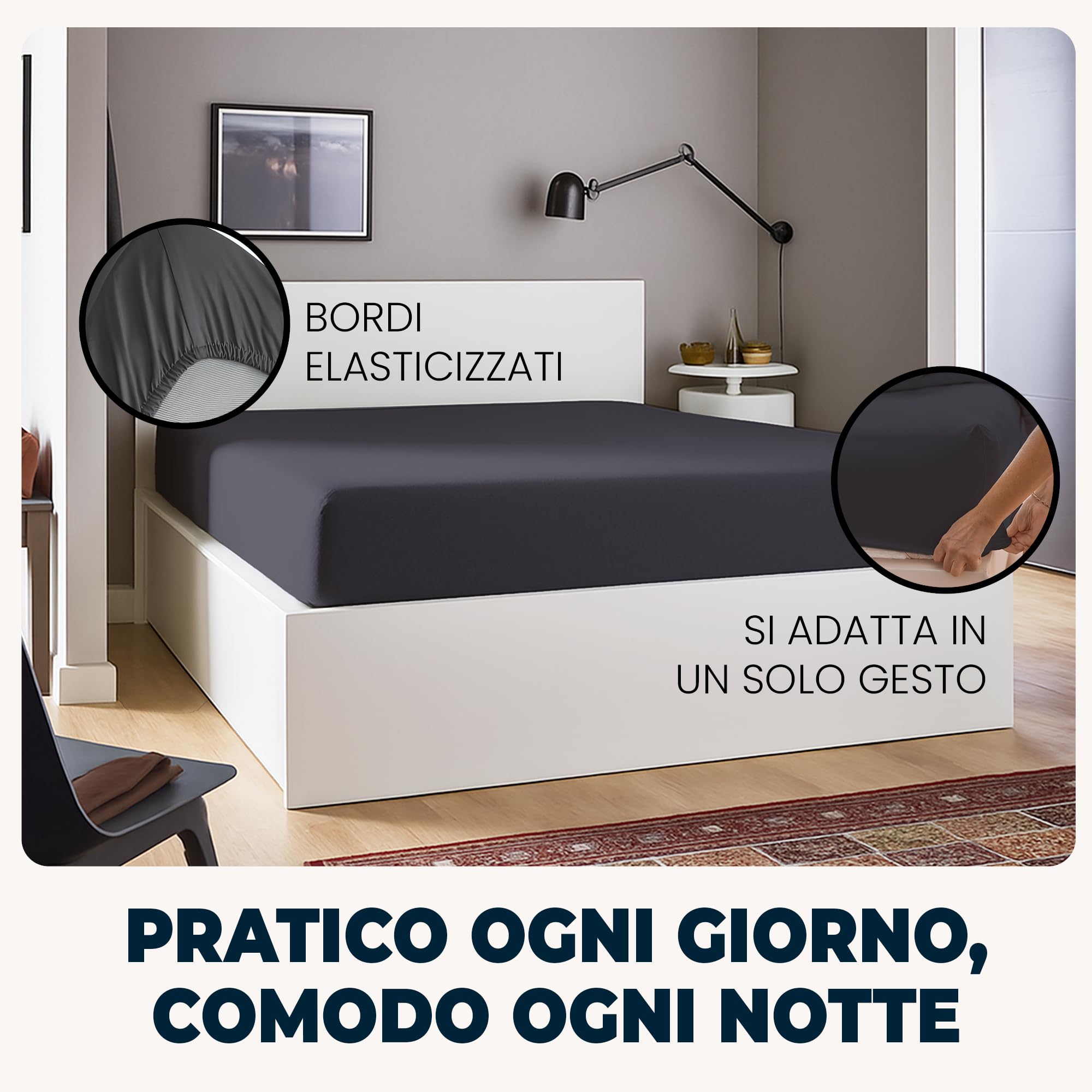 Lenzuola Matrimoniali con Angoli 160x190 cm Grigio Scuro in Microfibra per Letto con Materasso fino a 30cm Tessuto Anti-Acaro e Ipoallergenico di Alta Qualità Morbido e Lavabile in Lavatrice