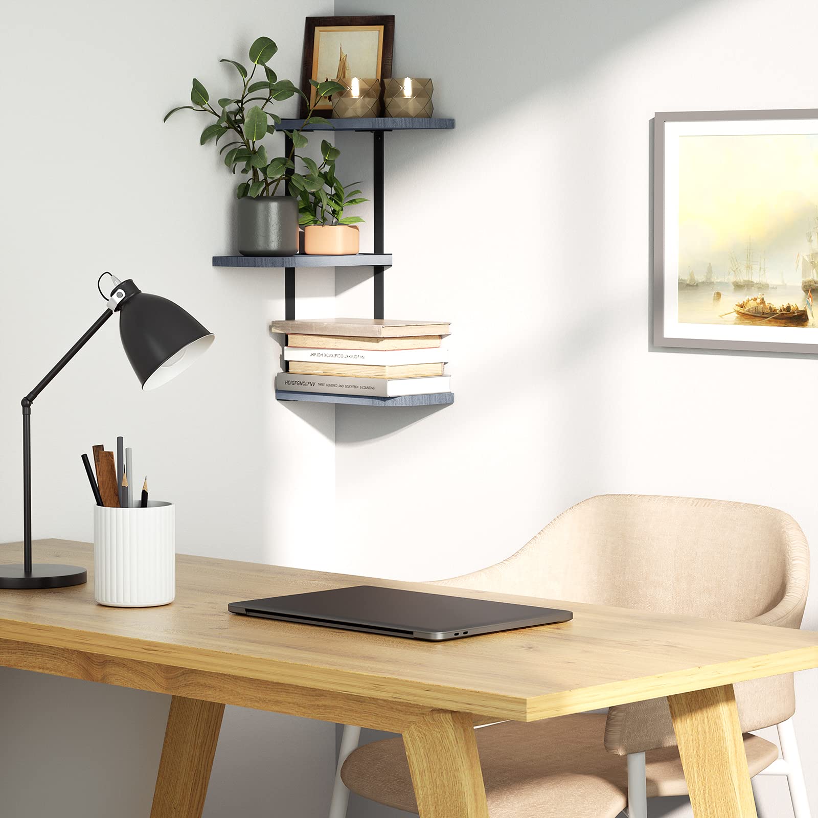 Snapklik.com : Corner Shelf Wall Mount 3 Tier Rustic Wood Floating ...