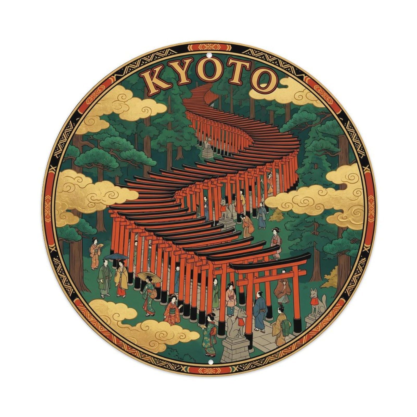 Olyhtr 8X8inch Classic Style Torii Gate Thousand Fushimi Tunnel Cedar Metal Tin Sign