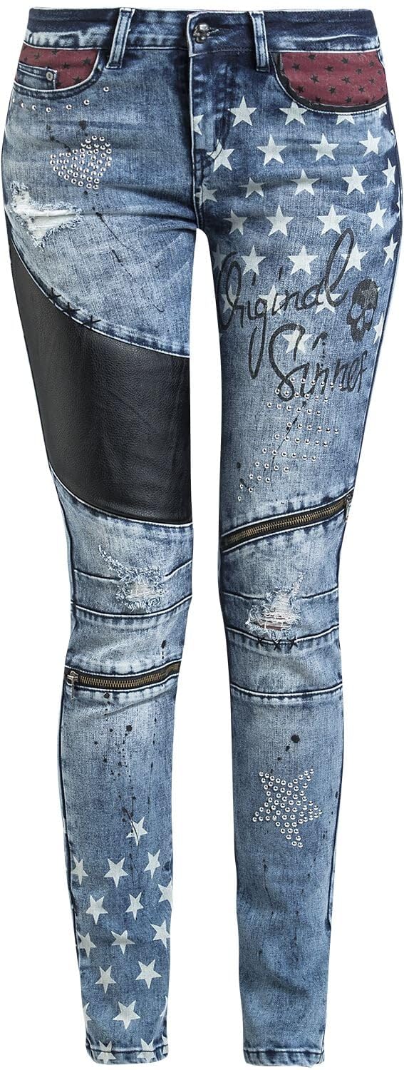 Rock Rebel by EMP Femme Jean Bleu à Motifs