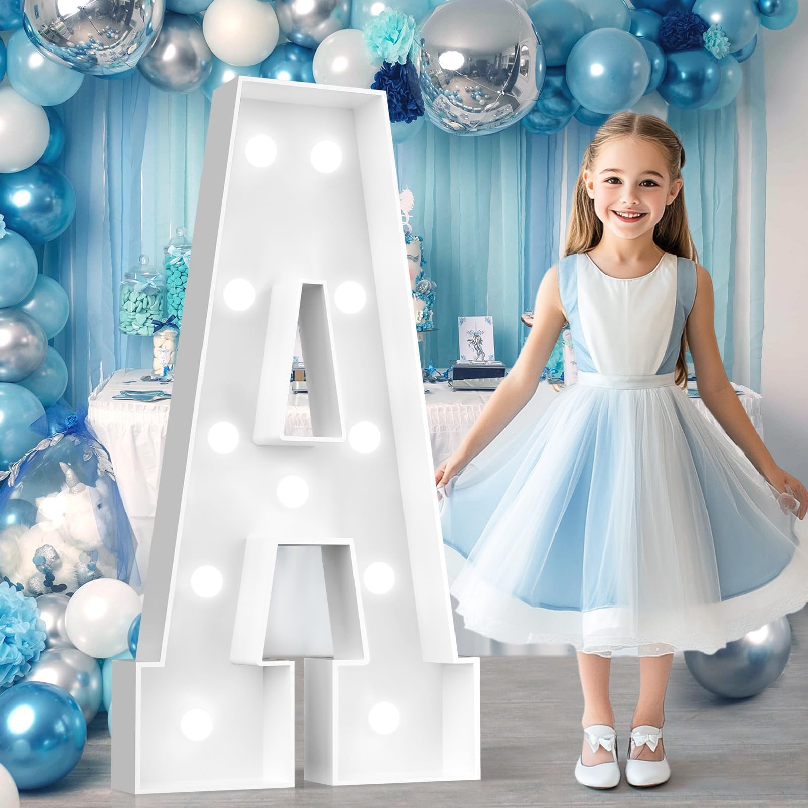 Lettere luminose a LED da 1,2 m, kit di luci a mosaico per compleanno, laurea, baby shower, casa, bar, eventi interni ed esterni, A, 120 cm