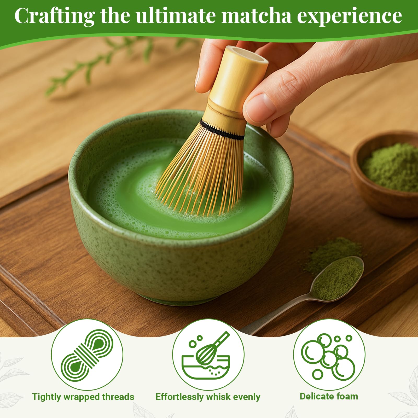 Alyvisun Chasen Bambú Matcha con 76 Picos, Batidor Matcha Hecho a Mano, Tradicional Batidora te Matcha para una Experiencia de Matcha Suave y Espumosa, Perfecto para la Ceremonia del Té