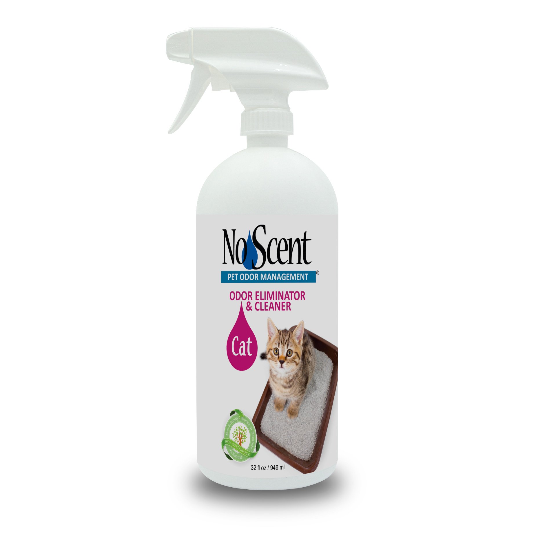 No Scent Cat - Professional Pet Urine Feces Odor Eliminator Cleaner - Safe All Natural Probiotic & Enzyme Formula Smell Remover Litter Box Hardwood Carpet Floors Upholstery