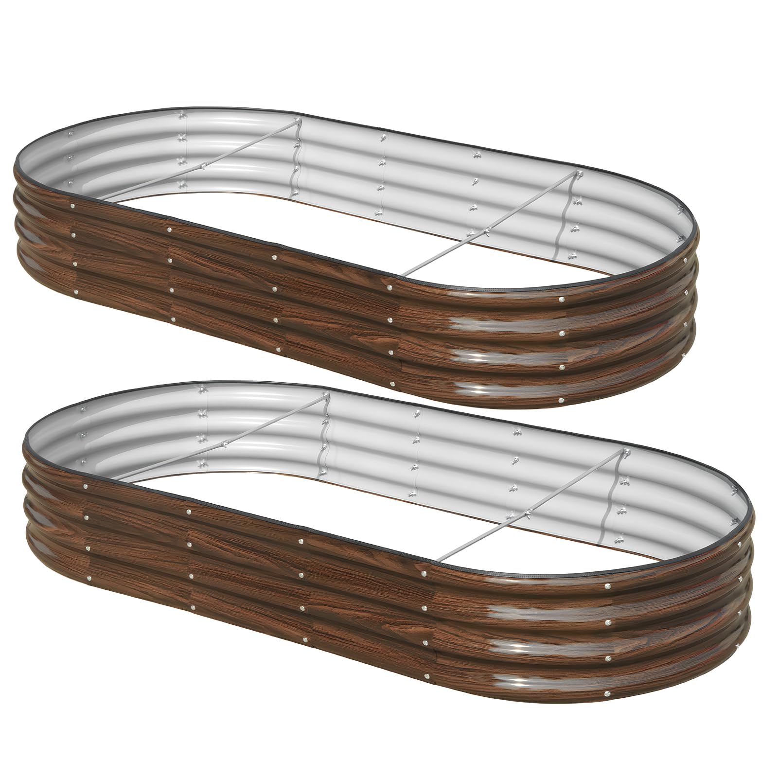 SnugNiture 2 Pack 6x3x1Ft Oval Raised Garden Bed, Brown