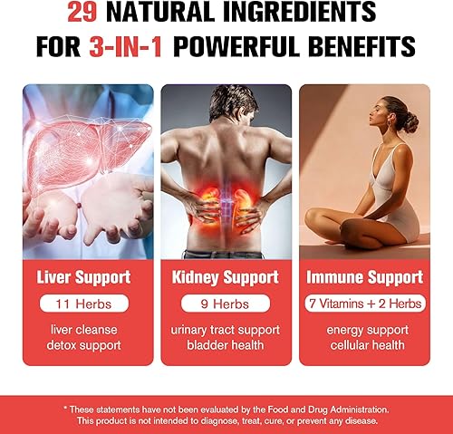 Miniatura 2 de Gotas de desintoxicación y reparación 29 en 1 de limpieza de riñón e hígado, suplemento de arándano y cardo mariano de alta absorción, soporte de