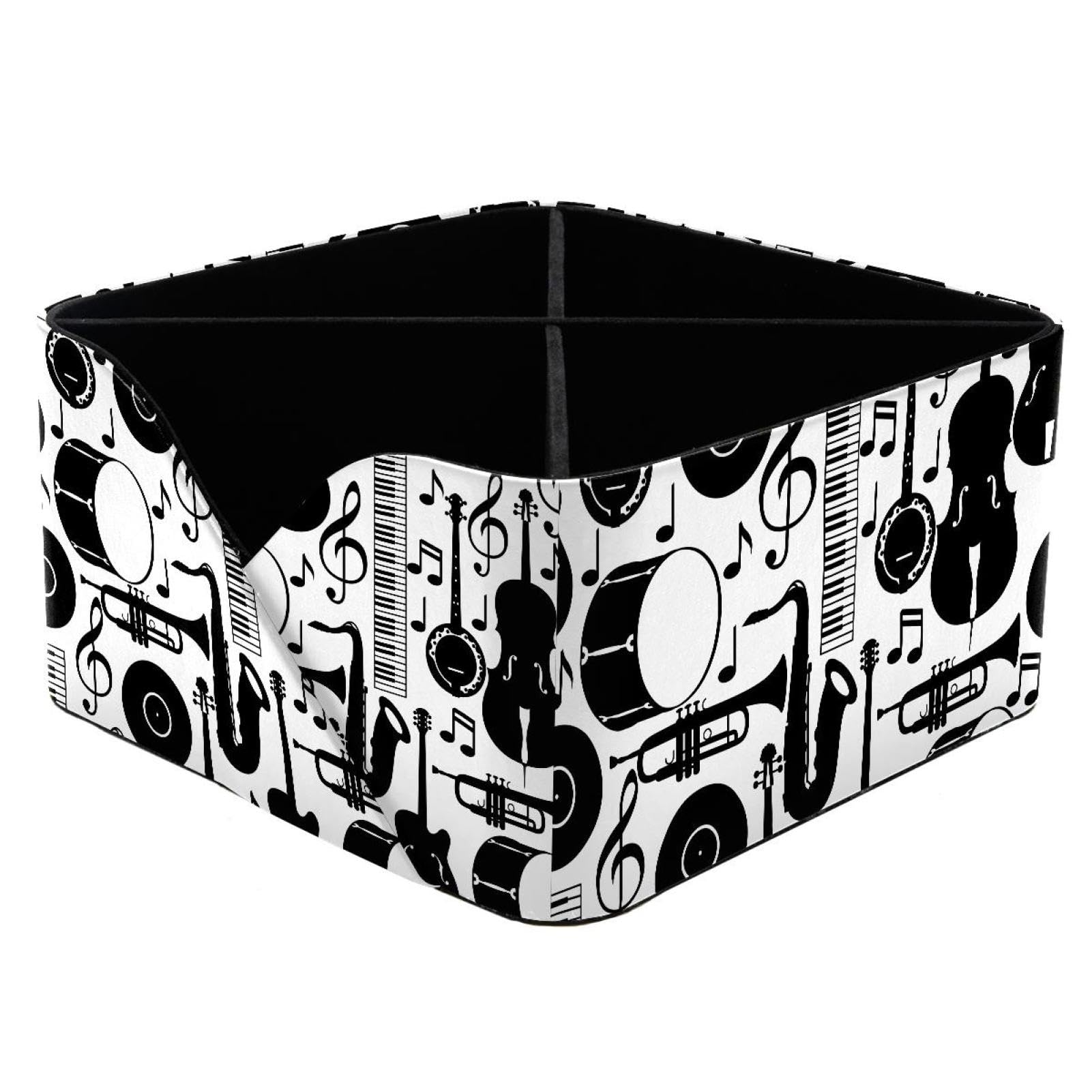 KengjuTesu Jazz Music Musical Instruments Piano Drum Guitar Pattern Desktop Organizer Pen Holder, Rectangular Pencil Cup for Office, Study and Makeup Stations