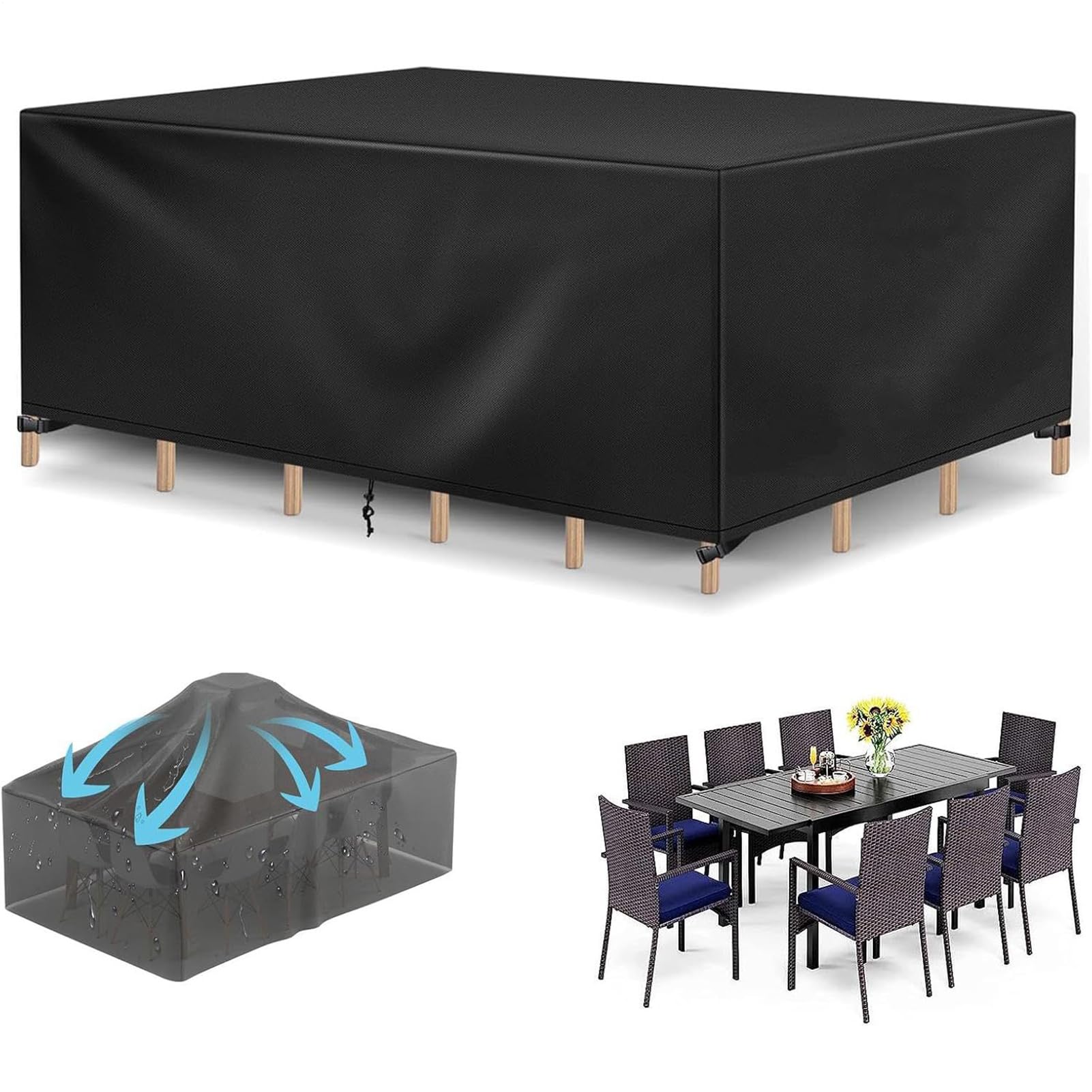 Housse table de jardin pour balcon et piscine | Protection extérieure imperméable anti-intempéries