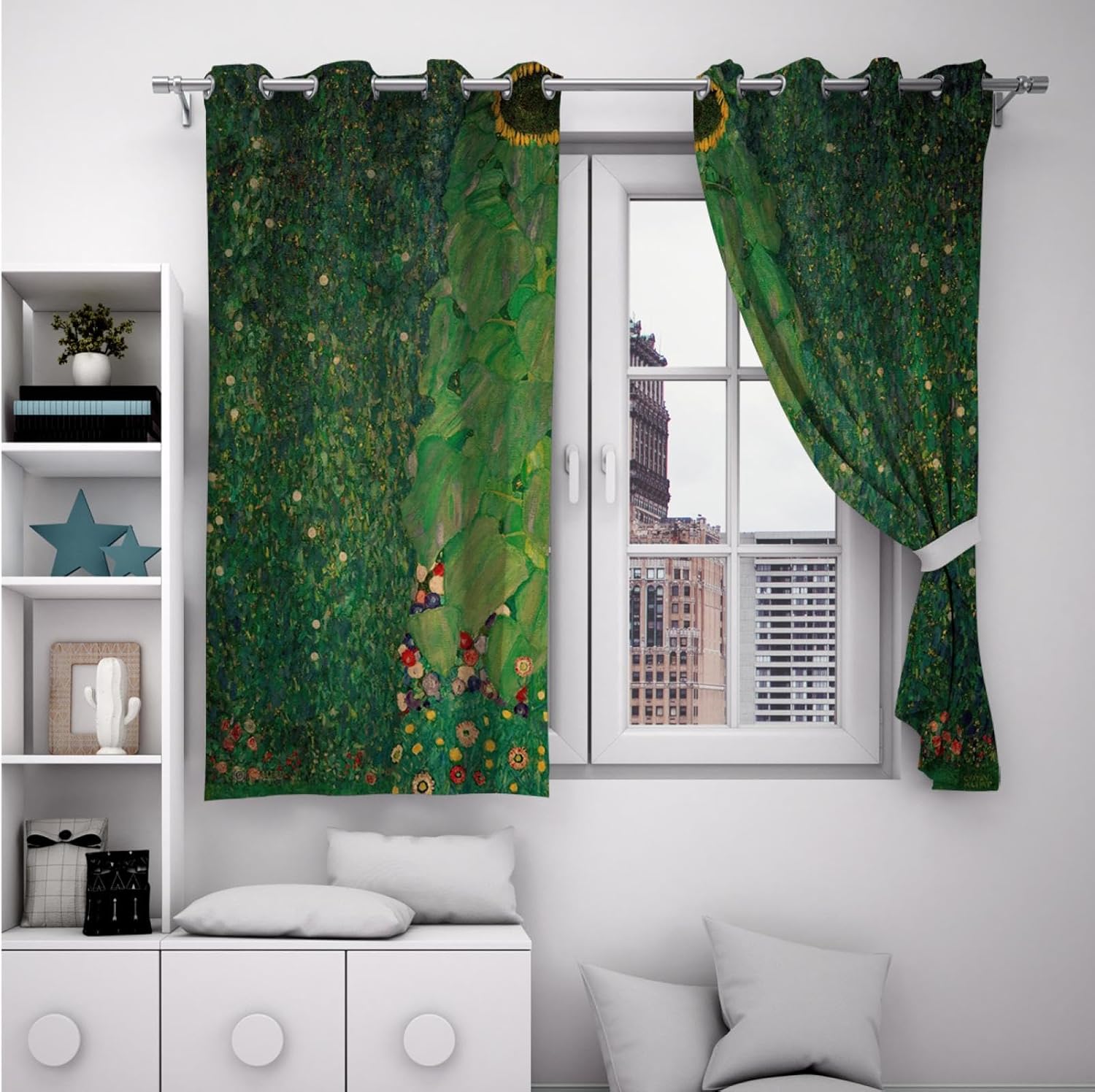 Garden Floral Window Drapes Green Blackout Curtains for Bedroom Living Room Darkening Draperies 2 Panels The Sunflower by Gustav Klimt 2X W38xL63in