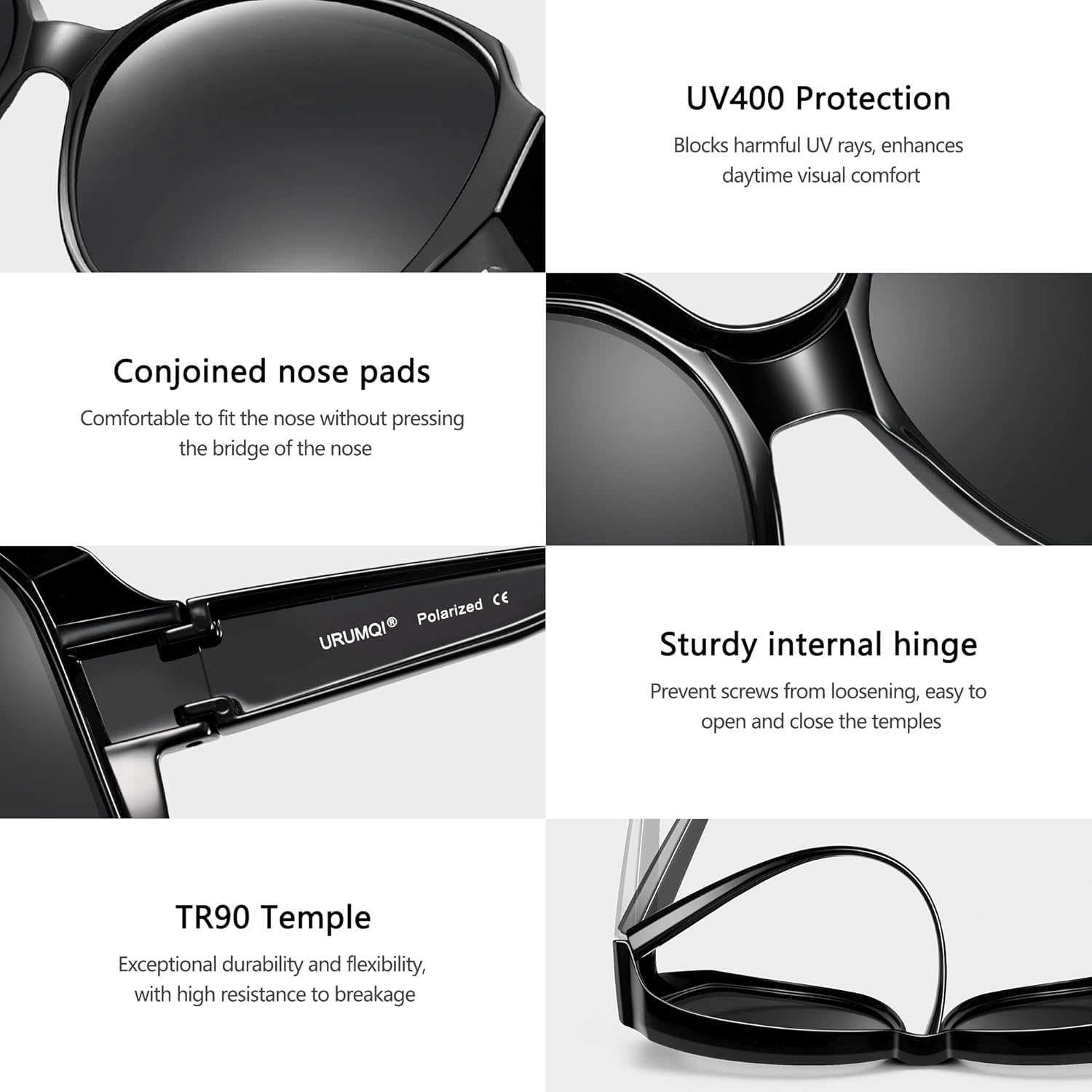 URUMQI Polarized Sunglasses Fit Over Glasses for Women, UV400 Protection Square Shades Extra Large Sun Glasses