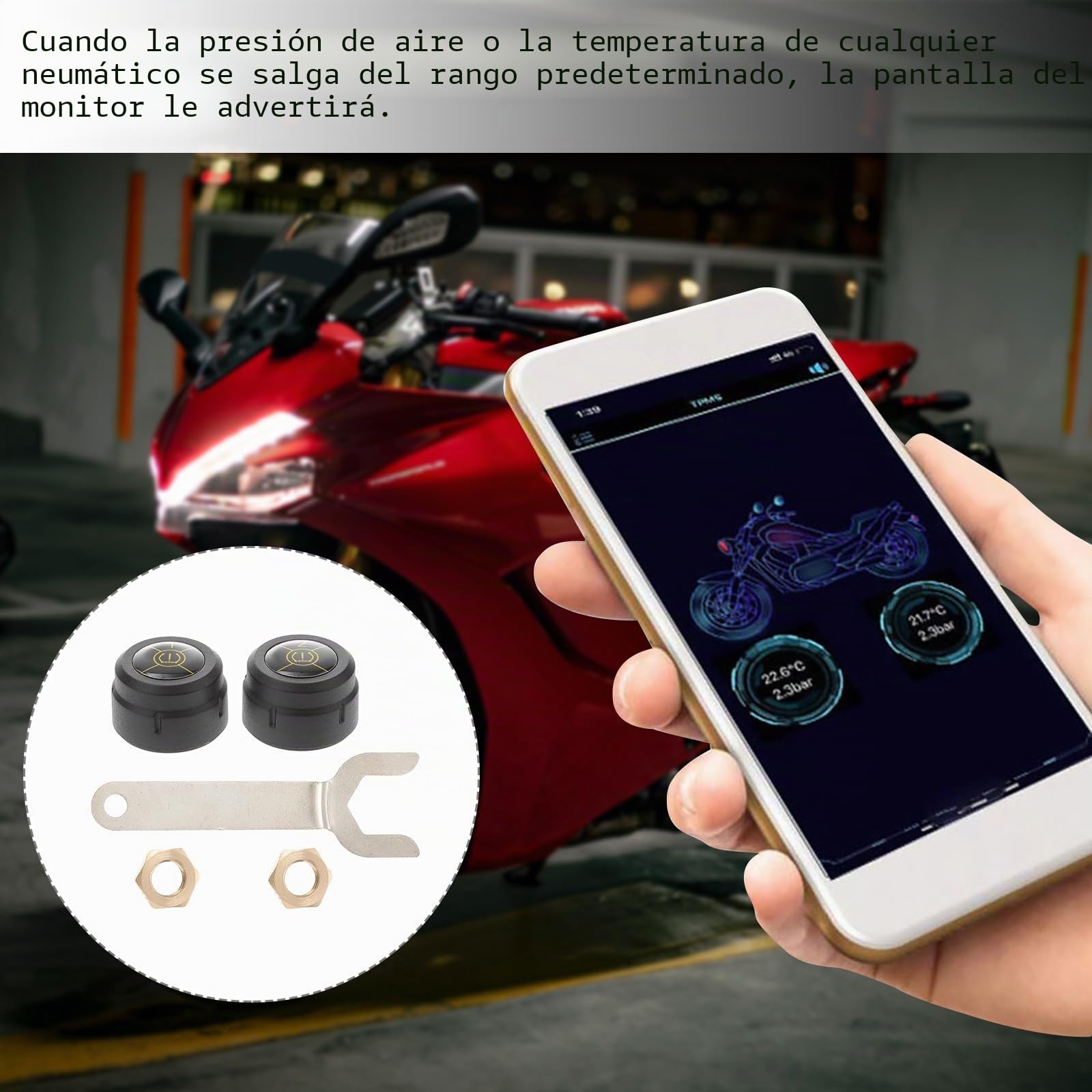 Tpms Monitor De Presión Neumáticos para Motocicleta Sensores Externos y Alarma De Temperatura En Real