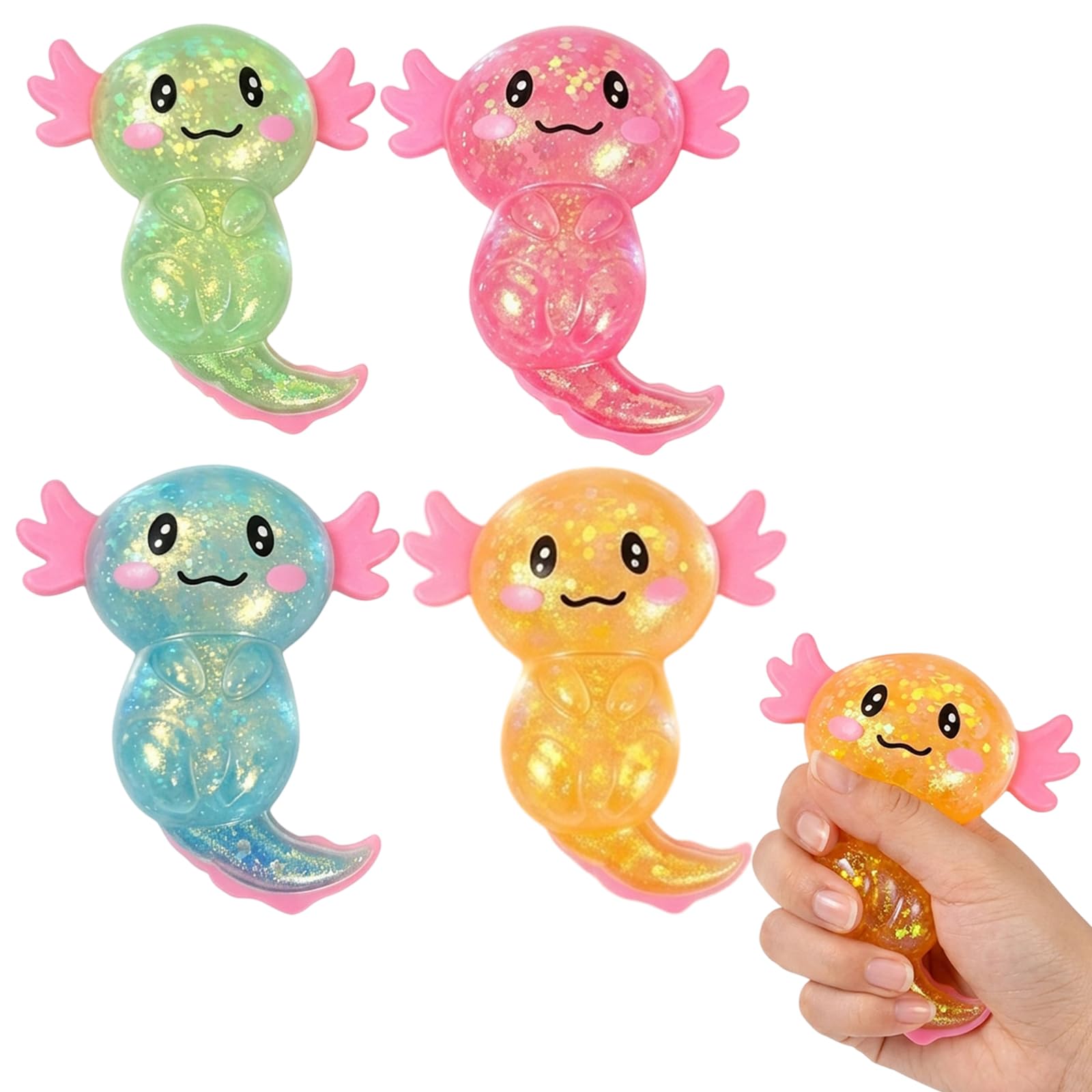 4 Squishy Axolotl Stress Relief Set, Axolotl Squishy, Desk Anxiety Management Tools for Adults, Office Tension Reduction, Sensory Focus Items, Suitable for Tabletop Games, Parties, and Birthday Gifts
