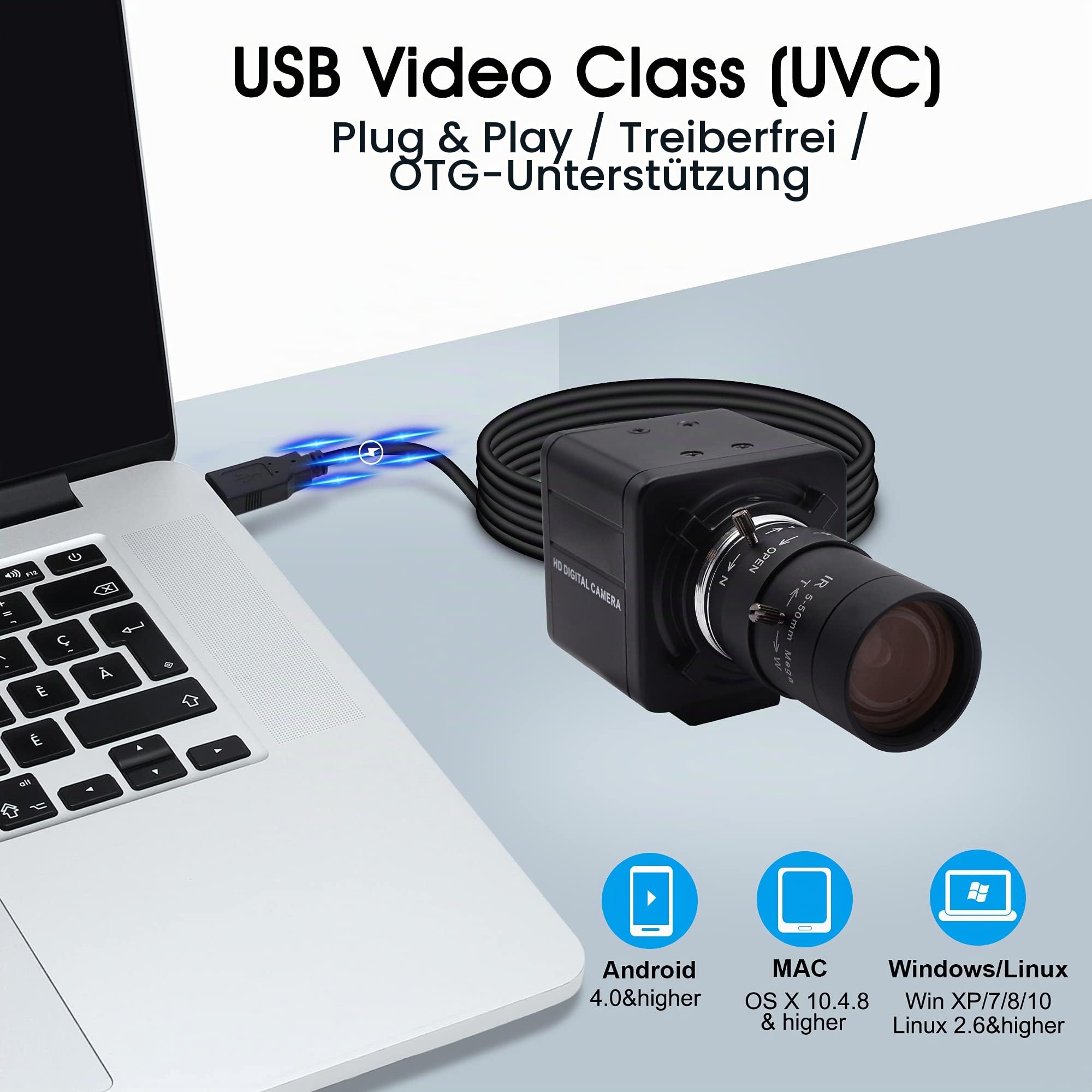 Svpro 4K Webcam mit Zoomobjektiv,Ultra HD Videokamera mit CMOS Sensor 10X Optischer Zoom Kamera für Computer, 8MP USB Webcam 30fps für Laptop Desktop,UVC Camcorder für Windows,Linux,Android,Mac OS