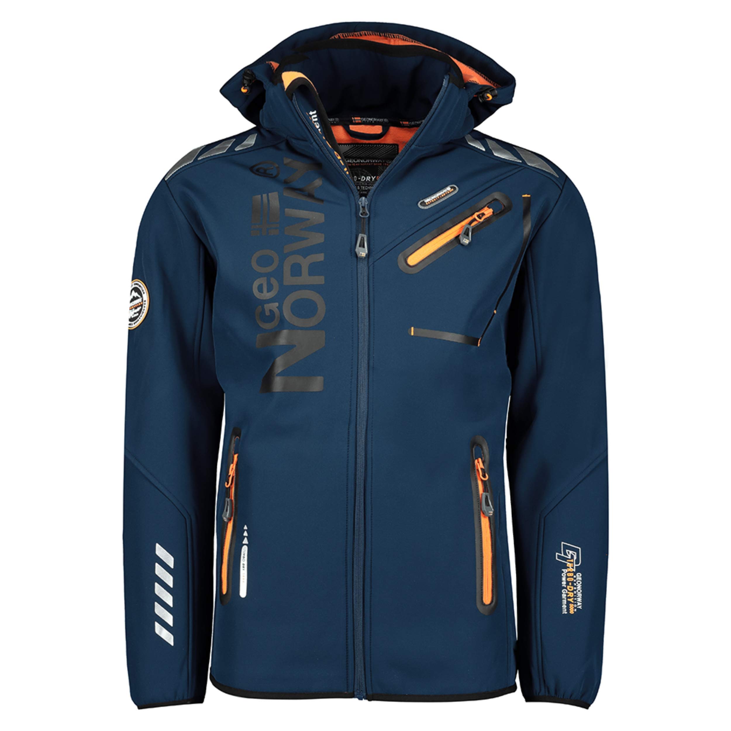 Geographical Norway Men's Navy/Orange Geo Norway Royaut Softshell Jacket - Windproof Winter Jacket - Ideal For Outdoor Activities - Warm,