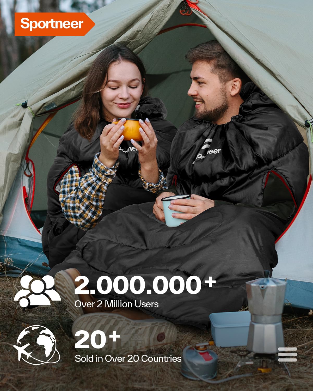 Sportneer Schlafsack Outdoor - Deckenschlafsack 3-4 Jahreszeiten Erwachsene Warm Schlafsack für Camping, Reisen und Outdoor-Aktivitäten