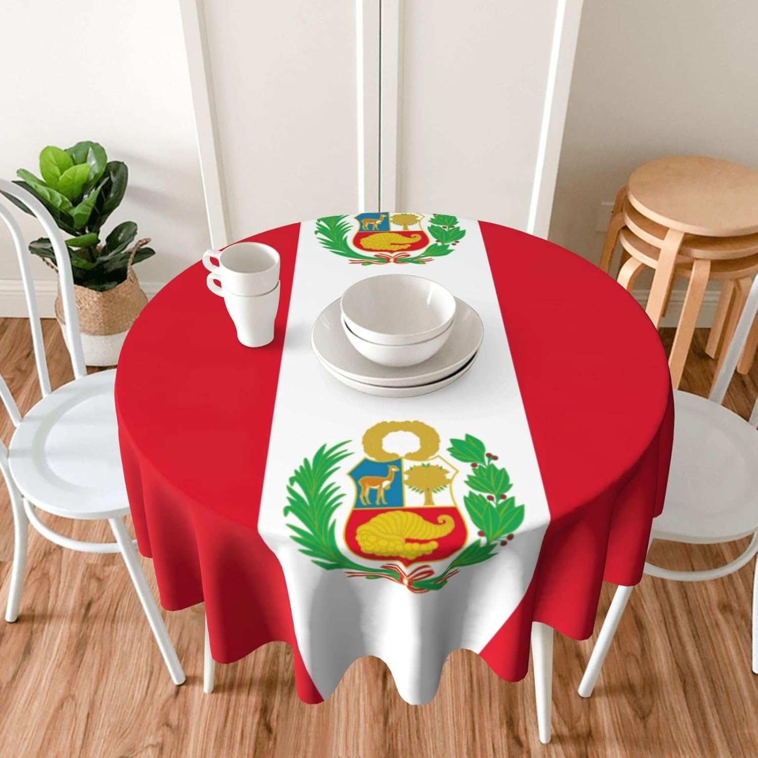 Flag of Peru Print Wrinkle Free Dining Table Cover for Birthday Party Farmhouse Tablecloths Up to 60 x 60 Inches