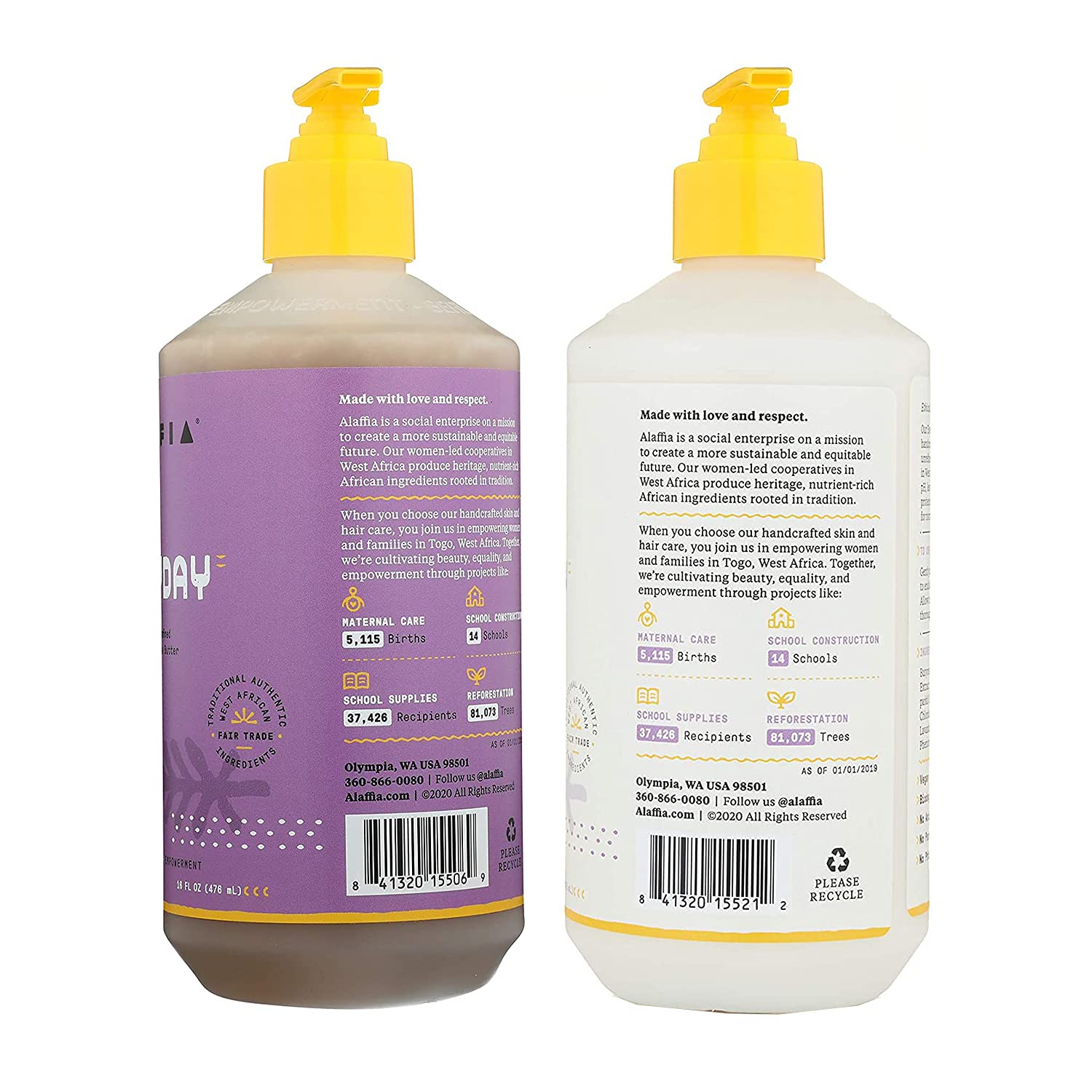 Alaffia Shampoo and Conditioner, Lavender – EveryDay Shea Sulfate-Free Shampoo and Conditioner Set with Shea Butter and Coconut Oil, 16 Oz Ea