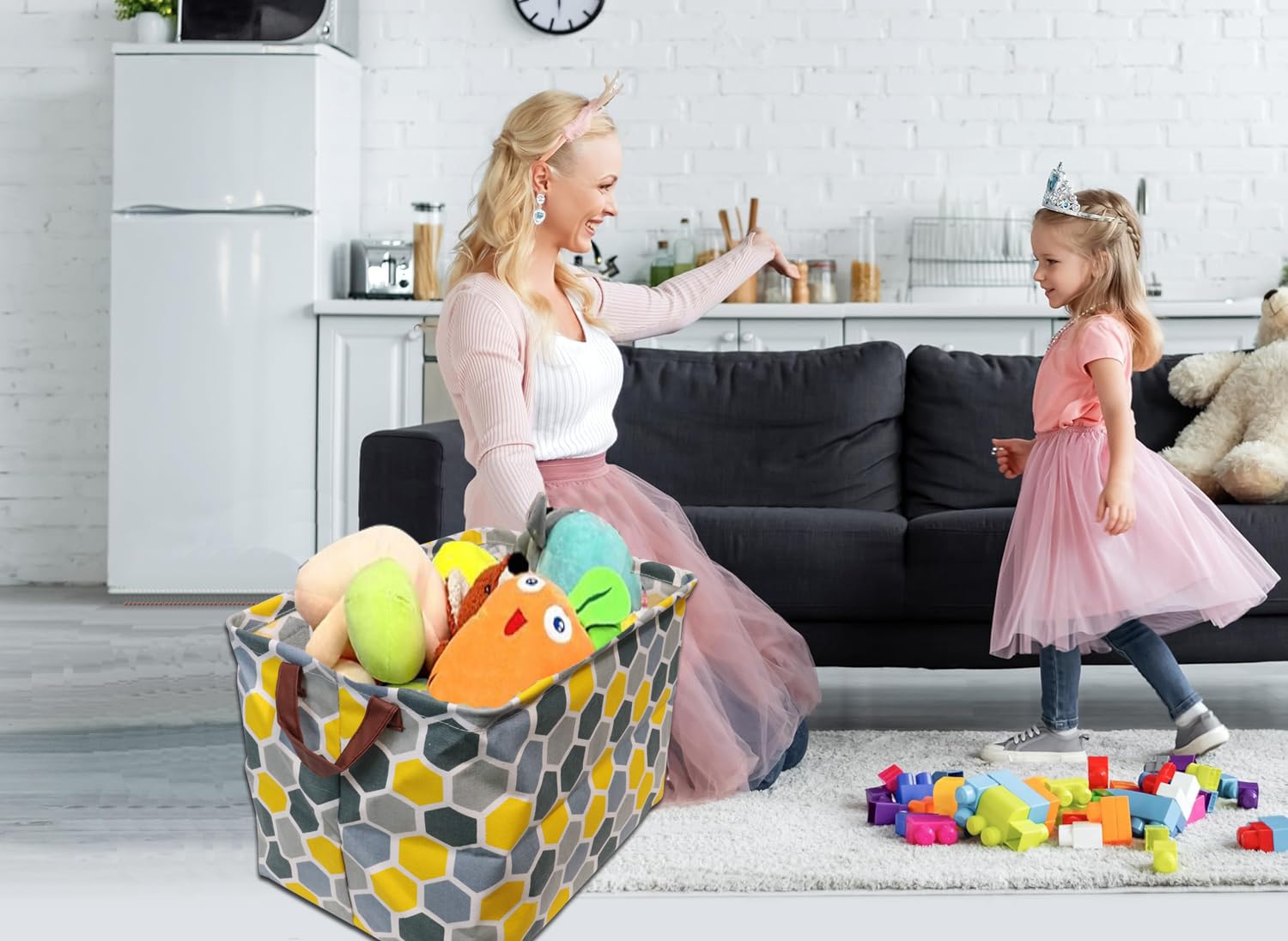 StarHelper Storage Basket Bins Foldable Laundry Hamper Hexagonal Color Grid Storage Bins Box Organizer for Home Boys Girls Office Closet Shelf Nursery Baskets,1 pcs