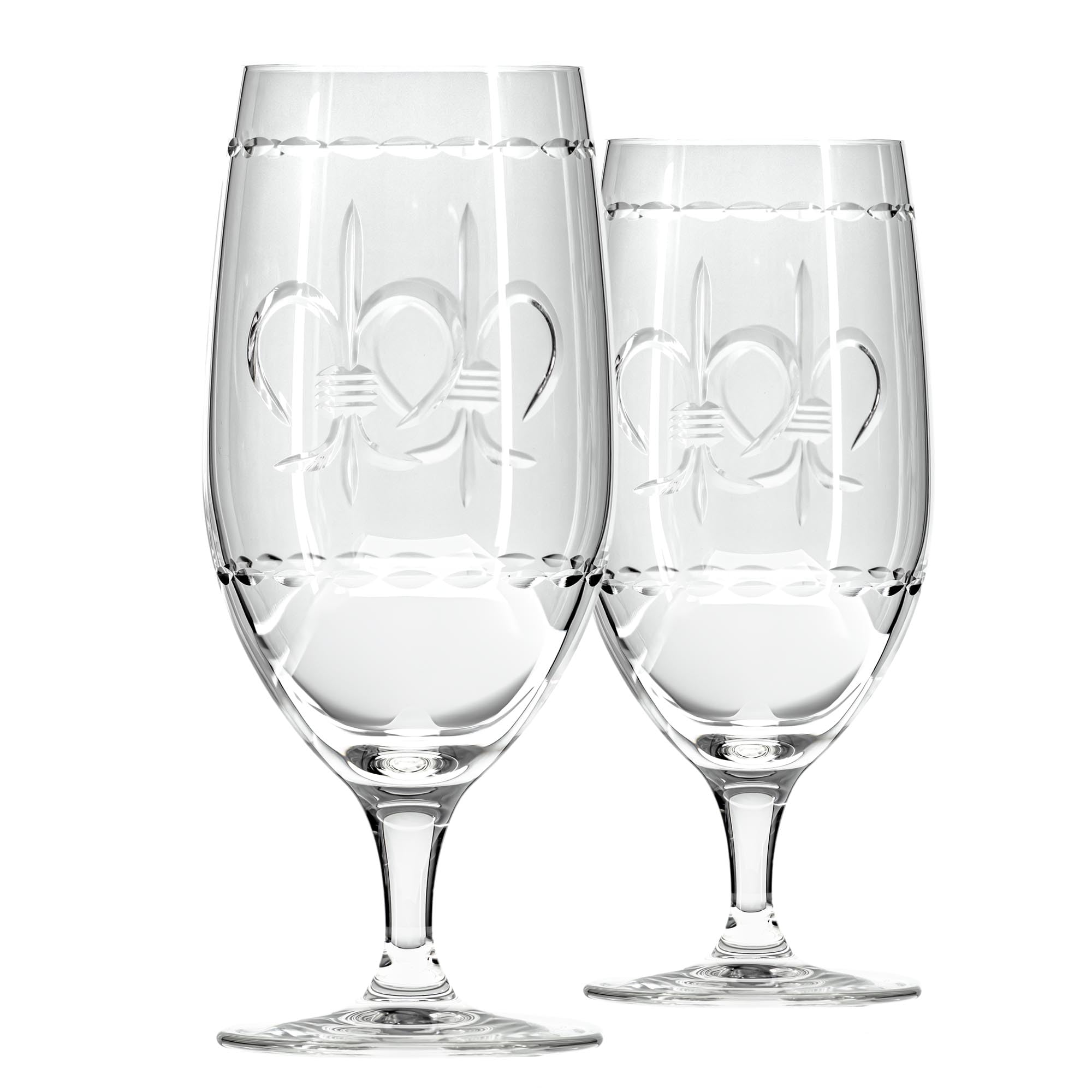Rolf Glass Fleur De Lis Iced Tea Glass | 16oz Set of 2 Glasses | Lead-Free Diamond-Wheel Engraved Glassware | Made in the USA