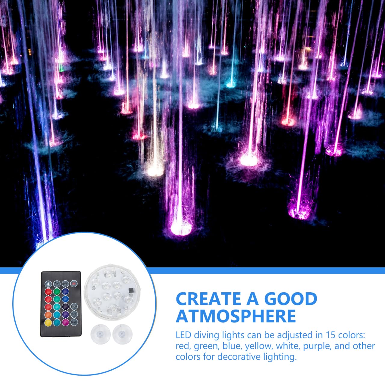 Yardwe Submersible Led Light Waterproof Underwater Pool Light with Remote Control 15 Color Options for Outdoor Pond Fountain and Above Ground Pool Lighting Compact 2.75 Inch Diameter - Image 3