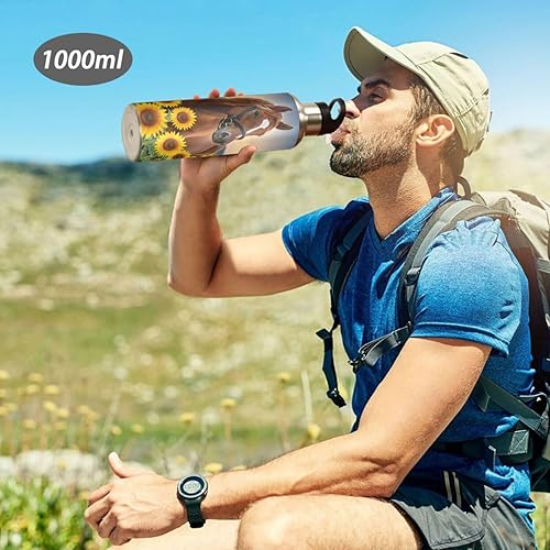 Miniatura 7 de ALAZA Botella de agua con diseño de girasoles de caballo con tapa de pajilla, aislada al vacío, botella de agua térmica de acero inoxidable, 32 onzas