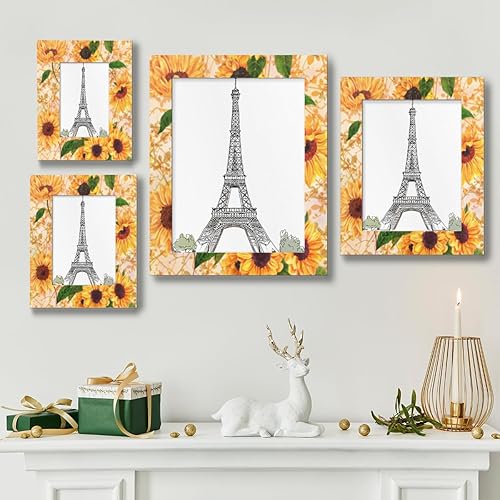 Miniatura 2 de Pardick Marcos de fotos vintage de 8 x 10 pulgadas con diseño de girasol, marco de fotos de madera para colgarmesa, marco de fotos de escritorio,