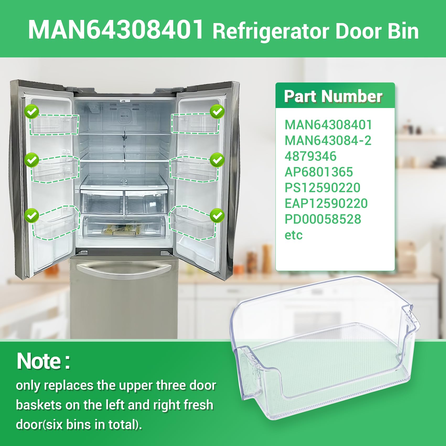 Amazon.com: MAN64308401 Door Shelf Bin (Clear) Compatible with