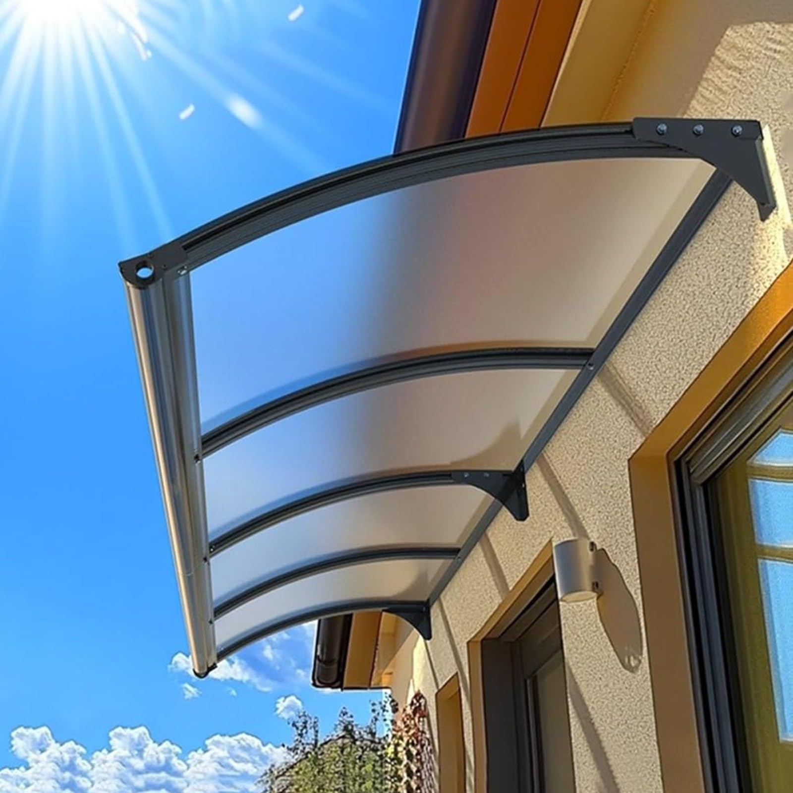 GJMSSMY Durable Polycarbonate Door Canopy Marquise Awning for Entrance Weatherproof Rain & UV Protection ShockResistant 300kg 90x250cm (35.4x98.4in)