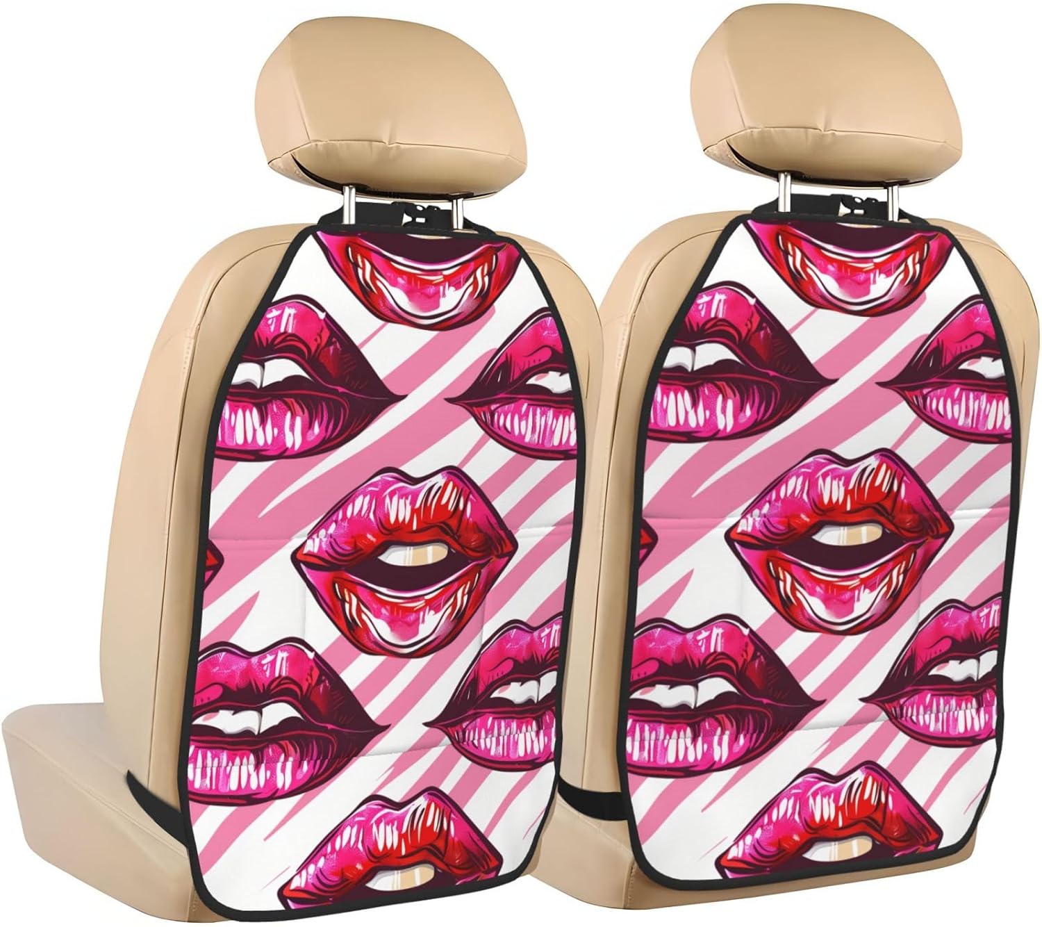 Car Seat Back Kick Protector 2 Pack 18.5" x 26.4", Pink Red Lips Upgraded Large Rear Seat Cover for Dirty Shoes Kids Pets, Waterproof Oxford Fabric Anti-Kick Pad for SUV Jeep Truck Sedan