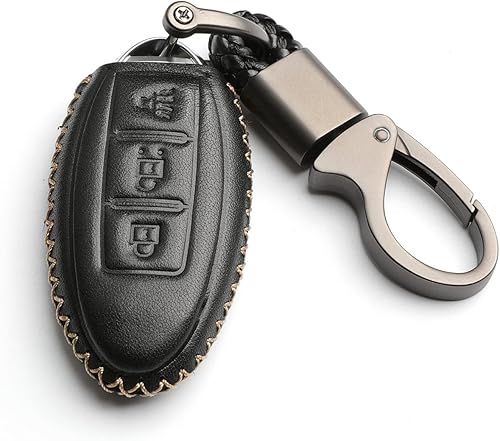 WFMJ Funda de cuero para Nissan Versa Rogue Pathfinder 370Z Armada Juke Murano Titan Infiniti EX35 FX35 QX50 QX70 Smart 3 botones para llavero