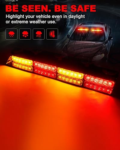Miniatura 94 de HLauto Luces estroboscópicas de emergencia 6Z4J: luces de seguridad blancas rojas de 2 x 16.8 pulgadas, 48 luces LED intermitentes de advertencia