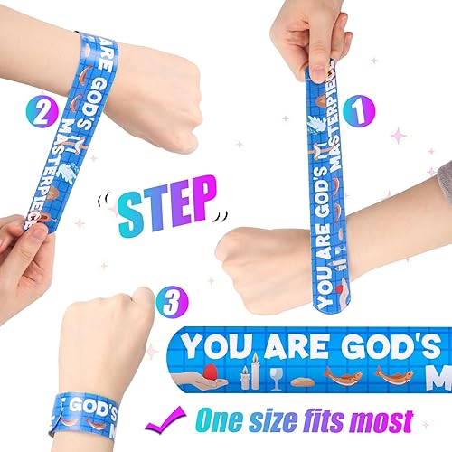 Miniatura 3 de LovesTown 48 pulseras cristianas a presión, versículos de la Biblia, pulseras religiosas para niños, regalos de escuela dominical, premios en el aula