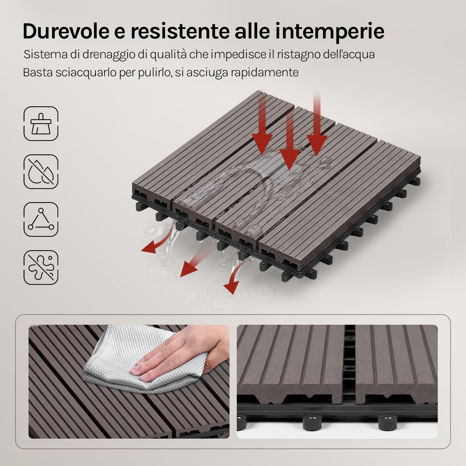 WOLTU Piastrelle per Pavimenti da Esterno Balcone/Giardino/Terrazza Pavimentazione ad Incastro in WPC, Legno Composito, con 22 Pannelli da 30x30 cm Caffè