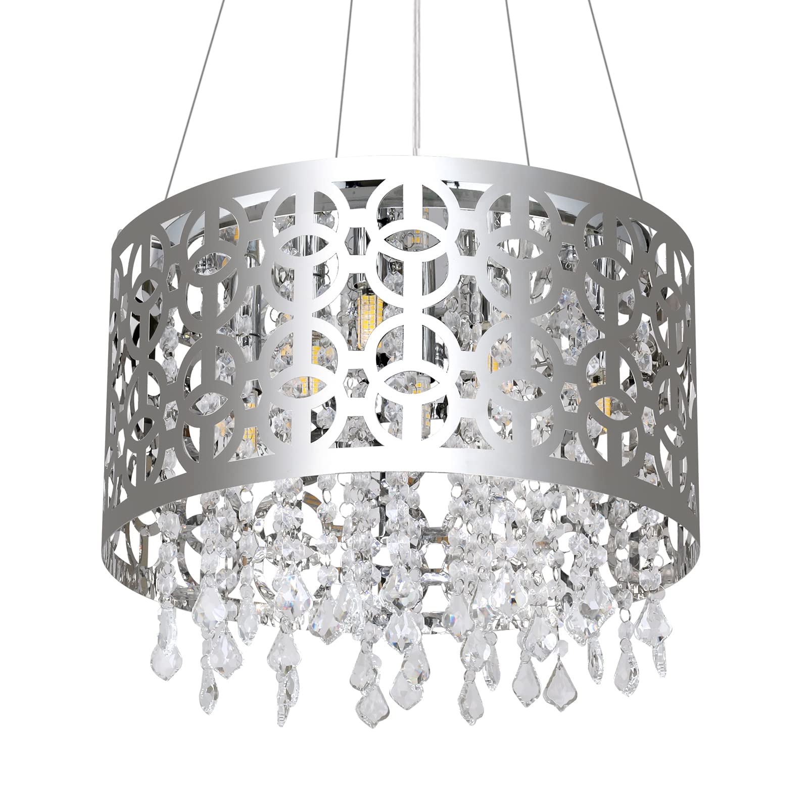 Drum Crystal Chandelier,14.9" Modern Chandelier with Crystals,6 Lights Diamond Chandeliers Round Pendant Lighting for Kitchen,Dining Room,Living Room, Foyer,Bedroom?E12 Required?