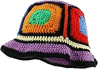 Bidadary Women's Crochet Bucket Hat - Handmade Knitted Floral Plaid Fisherman Hat, Breathable UV Protection for All Seasons