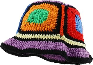Bidadary Women's Crochet Bucket Hat - Handmade Knitted Floral Plaid Fisherman Hat, Breathable UV Protection for All Seasons