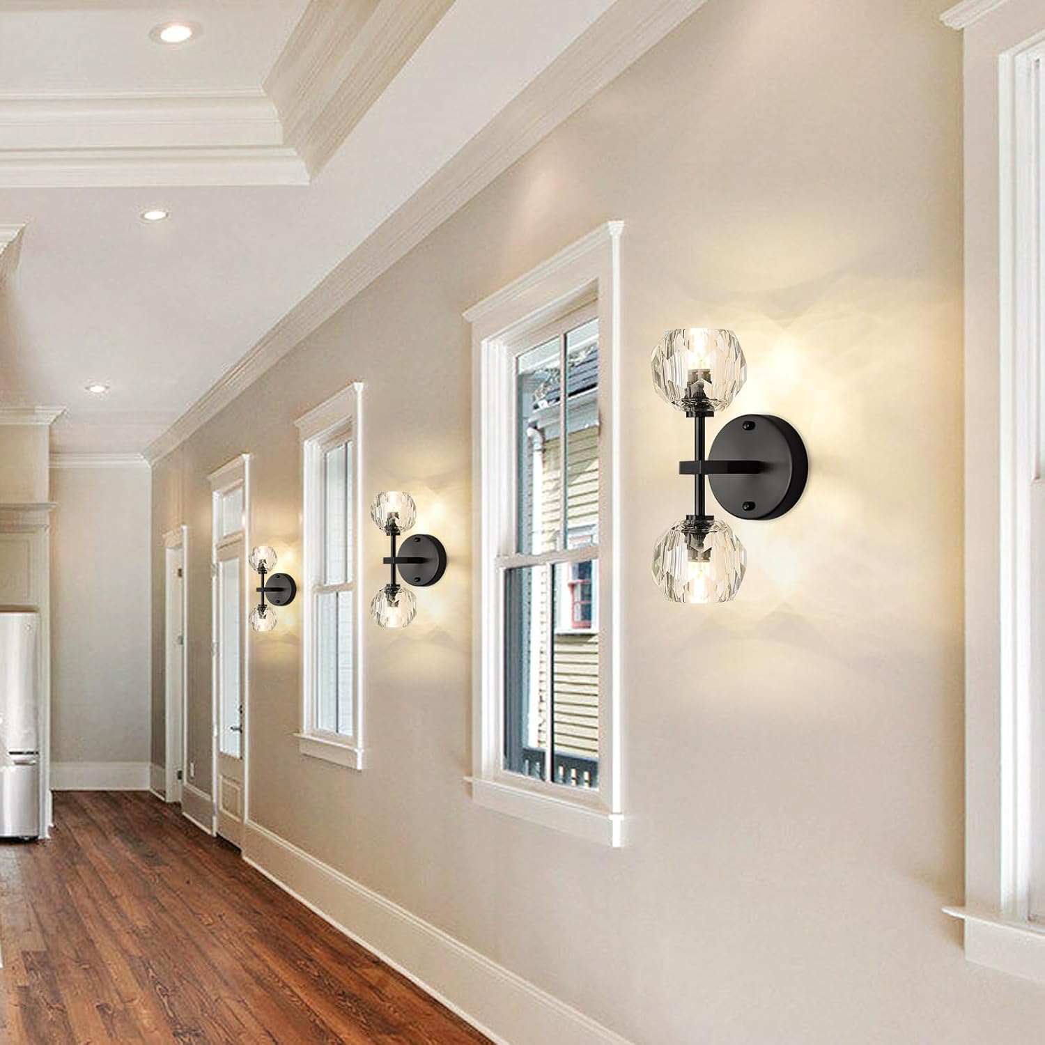 20W LED 2 Packs Wall Sconces Crystal Glam Wall Light Interior Lighting for Dining Living Bedroom Wall Black Vanity Lighting Fixture with 3000K Warm Light G9 Bulbs