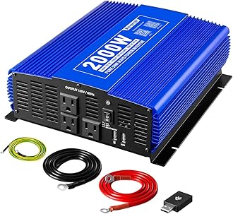 Kinverch 2000 W Pure Sine Wave Inverter 12 V DC to 110 V AC Inverter for Home/Truck/Motorhome/Camping/Boat/Off Grid Solar System Car Inverter with 3AC Sockets, 1 USB Port and