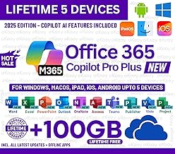 MS OFFICESUITE Copilot 365 Pro Plus | New 2026 Premium Edition | (5 Devices, Lifetime Validity) for Win, iOS, macOS, iPADOS, Android | 100GB Cloud Storage for lifetime | Regular Updates with Unlimited Reinstallations | Quick Delivery