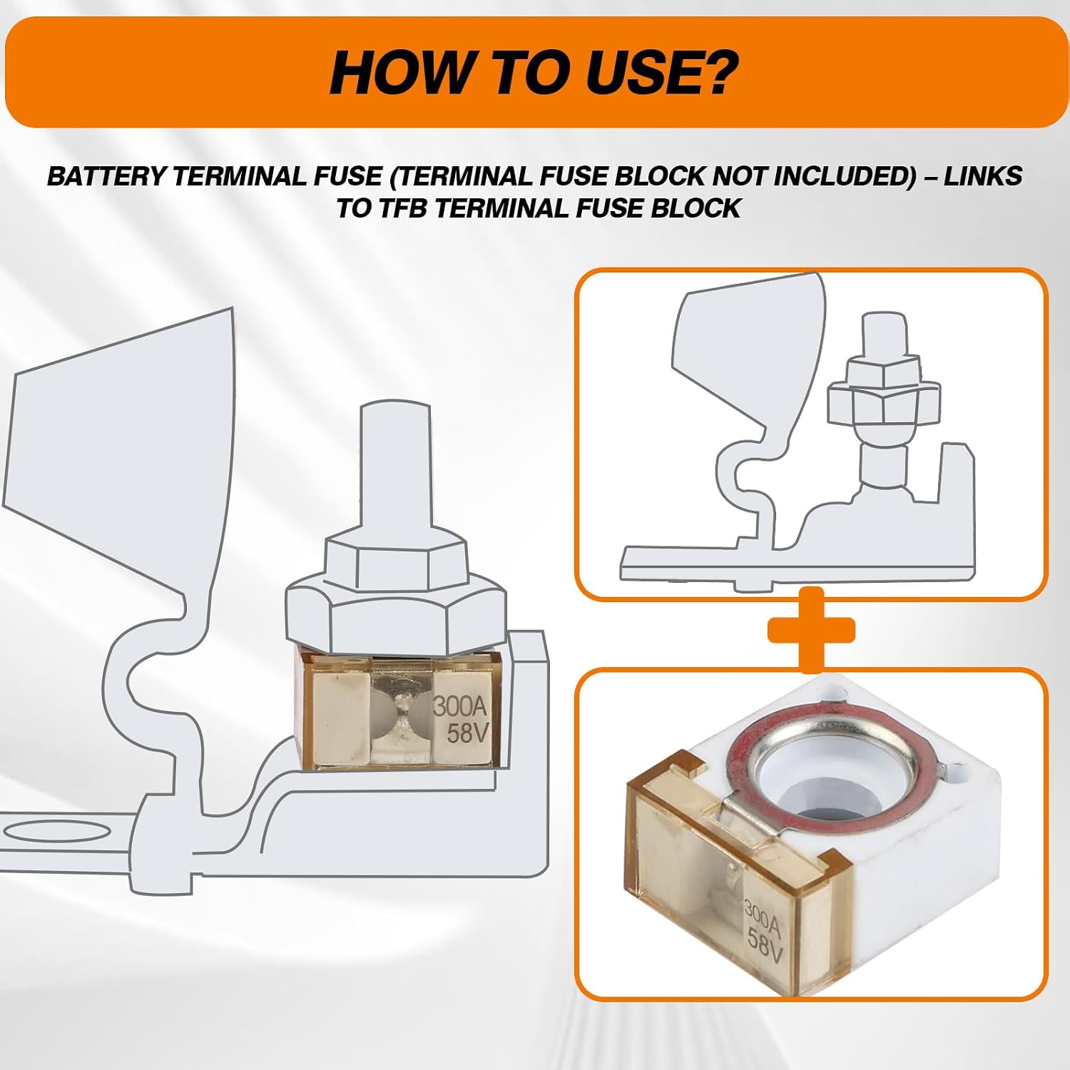 HABF 58V Battery Fuse for Boat Truck RV Multi-Battery Ignition Systems Terminal Fuse Block Kit 30-300A Durable Ceramic & Visible PES Construction(300A,5PACK)