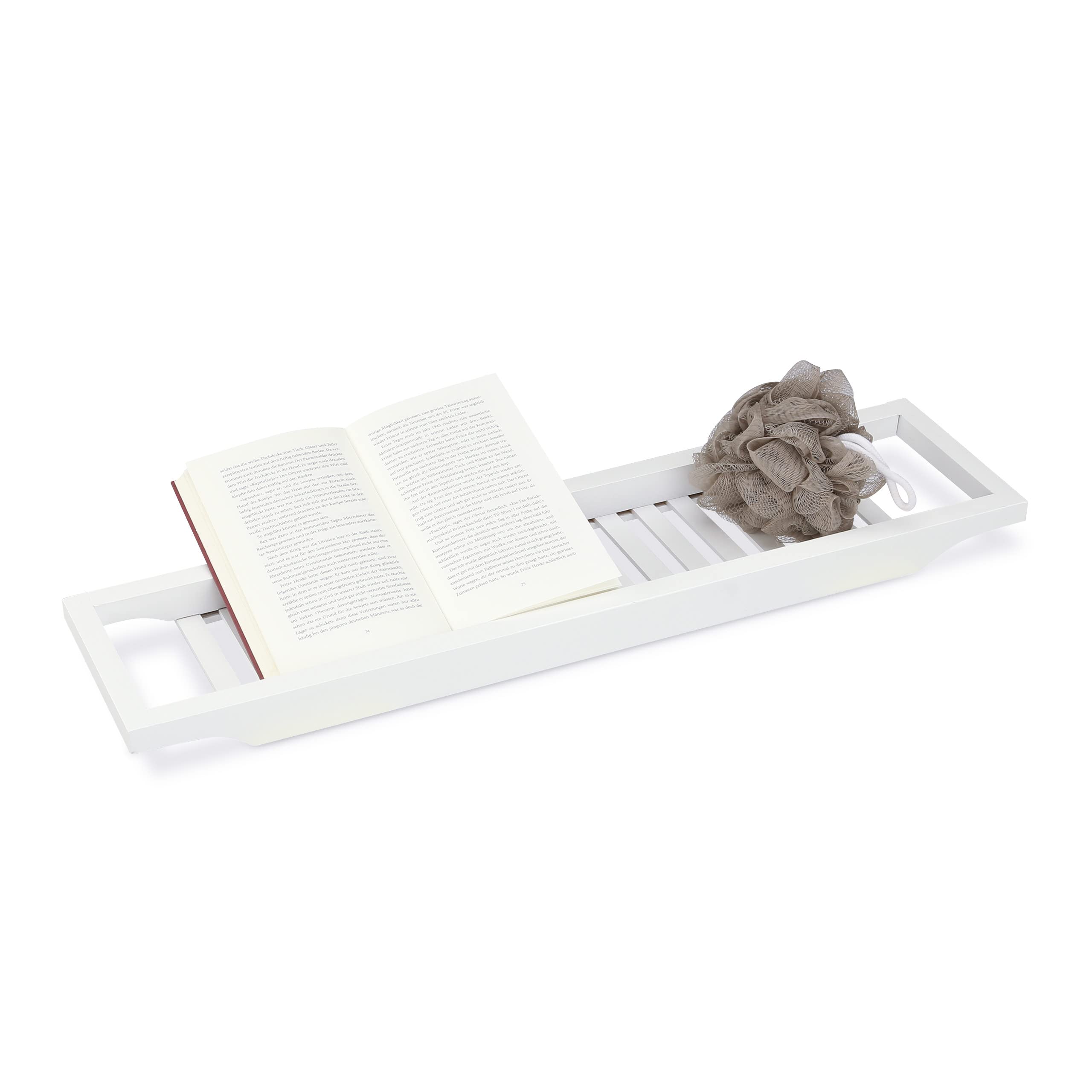 Relaxdays Pont de baignoire tablette de baignoire salle de bain en bambou HxlxP: 5.40 x 67.80 x 16.60 cm, blanc laqué