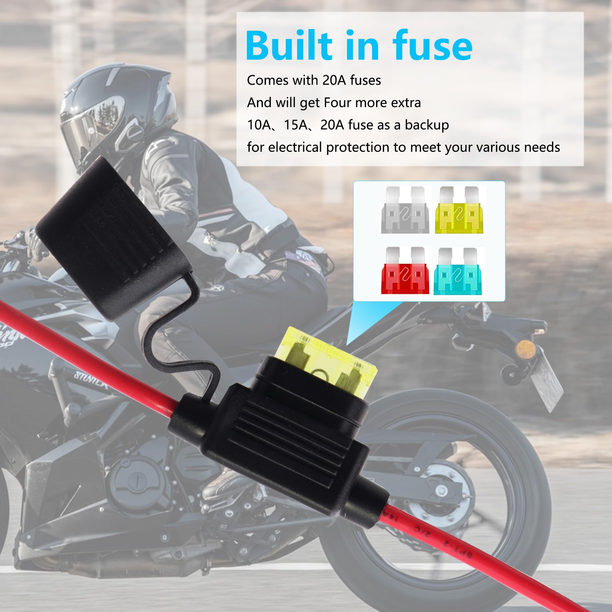 Câble de batterie à pince crocodile vers allume-cigare femelle avec fusible 20 A, 14 AWG 12 V-24 V, pinces crocodiles pour voiture, onduleur (3 m)