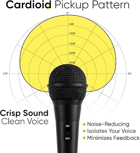 Miniatura 2 de Bowens Micrófono dinámico con cable, micrófono vocal con cable de 15 pies y adaptador de 14 de pulgada a 0.138 in, micrófono cardioide de karaoke