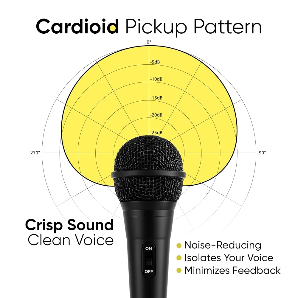 보웬스 유선 PA 스피킹 카디오이드 케이블과 노래를 있는 위한 노래방 다이내믹 보컬 15피트 마이크 4인치에서 마이크로포노 5MM  어댑터가 시스템 DJ 팟캐스트 퍼블릭