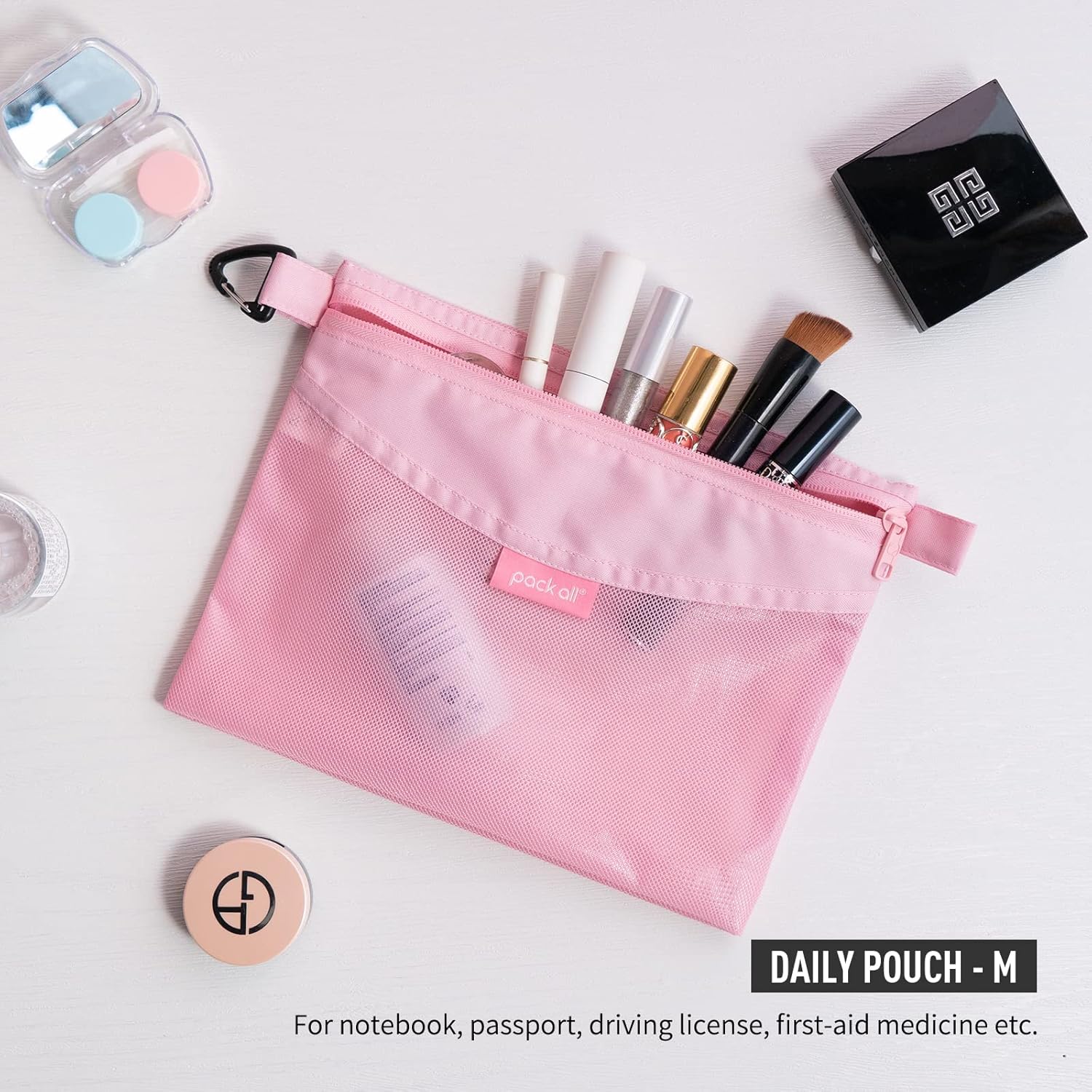 pack all Water-resistant Material Zipper Pouch, Mesh Zipper Bags for Storage, Travel, Office (Pink, Medium) - Image 2