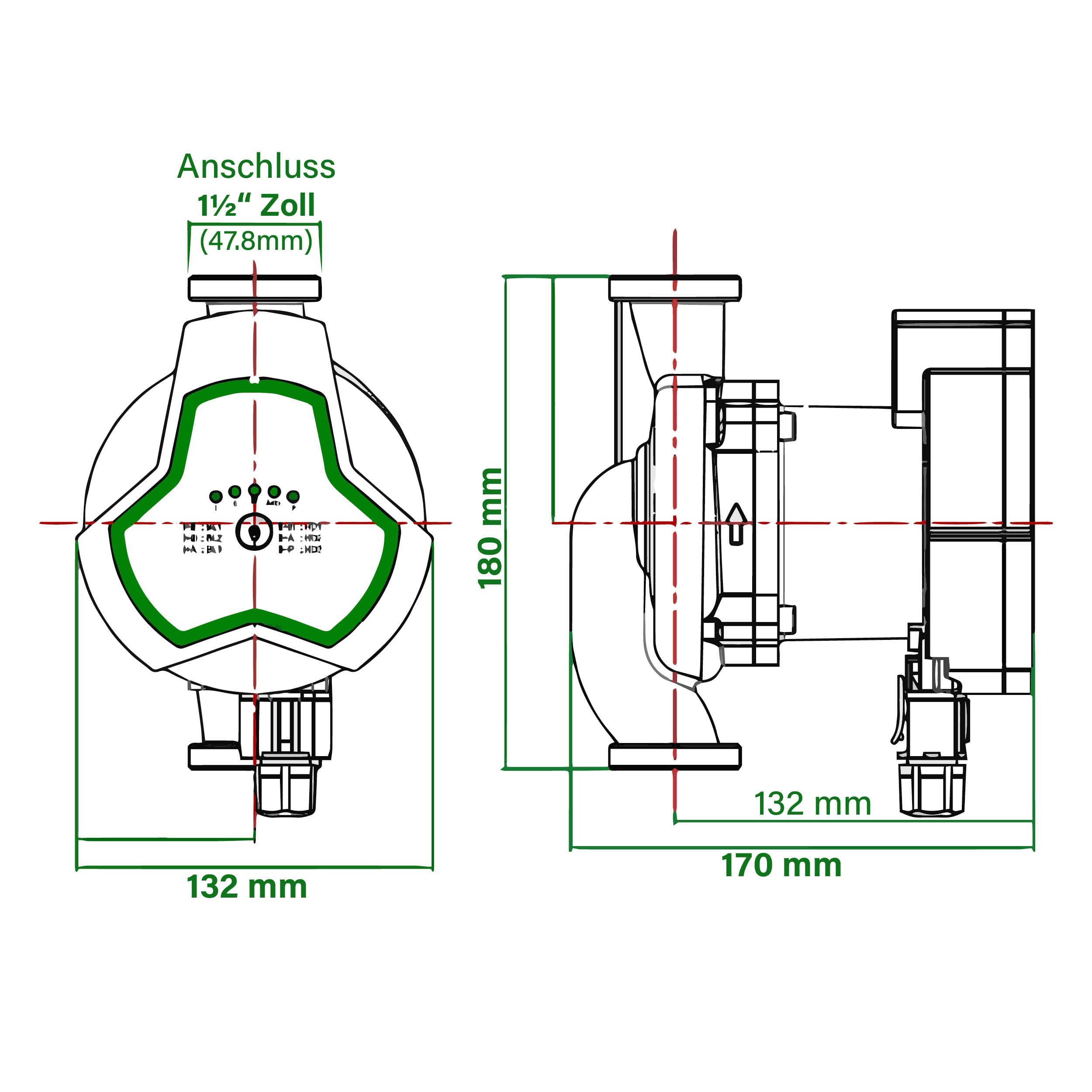 Bomba de calefacción altamente eficiente HST EP25-11/180 mm con regulación de velocidad mediante señal PWM.