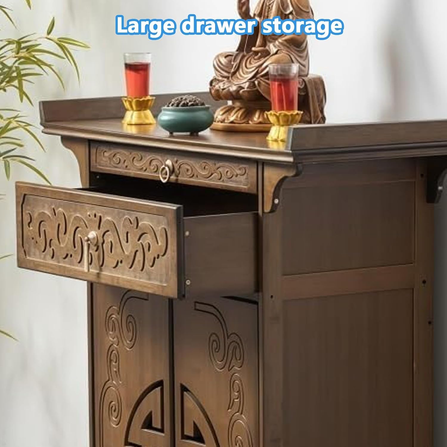 Meditation Altar Table Cabniat, Personal Meditation Shrine, Bamboo Meditation Altar Table, Prayer Bench with Storage, Buddhist Altar Cabinet for Small Spaces