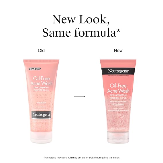 Neutrogena Oil Free Pink Grapefruit Acne Face Scrub, 6.7 oz | 2% Salicylic Acid Cleanse & Vitamin C, Gentle Exfoliating Foaming Cleanser, Acne-Prone Skin